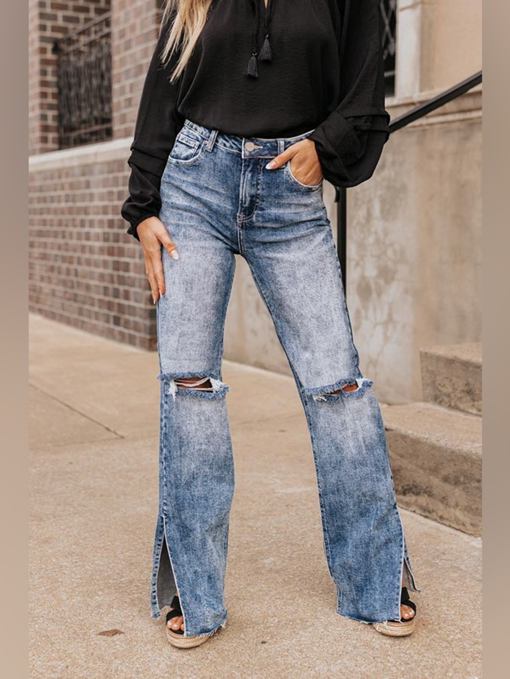 RISEN High-Rise Split Hem Distressed Jeans, 1X